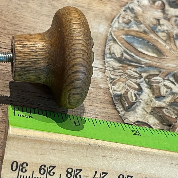 Vintage Wood with brass Round Drawer Door Pull Cabinet Knob 1 1/2” set of 6 - Picture 5 of 7